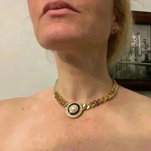 Rare Vintage Christian Dior Gold Plated Pearl and Crystal Collar Choker Necklace - Picture 14 of 14